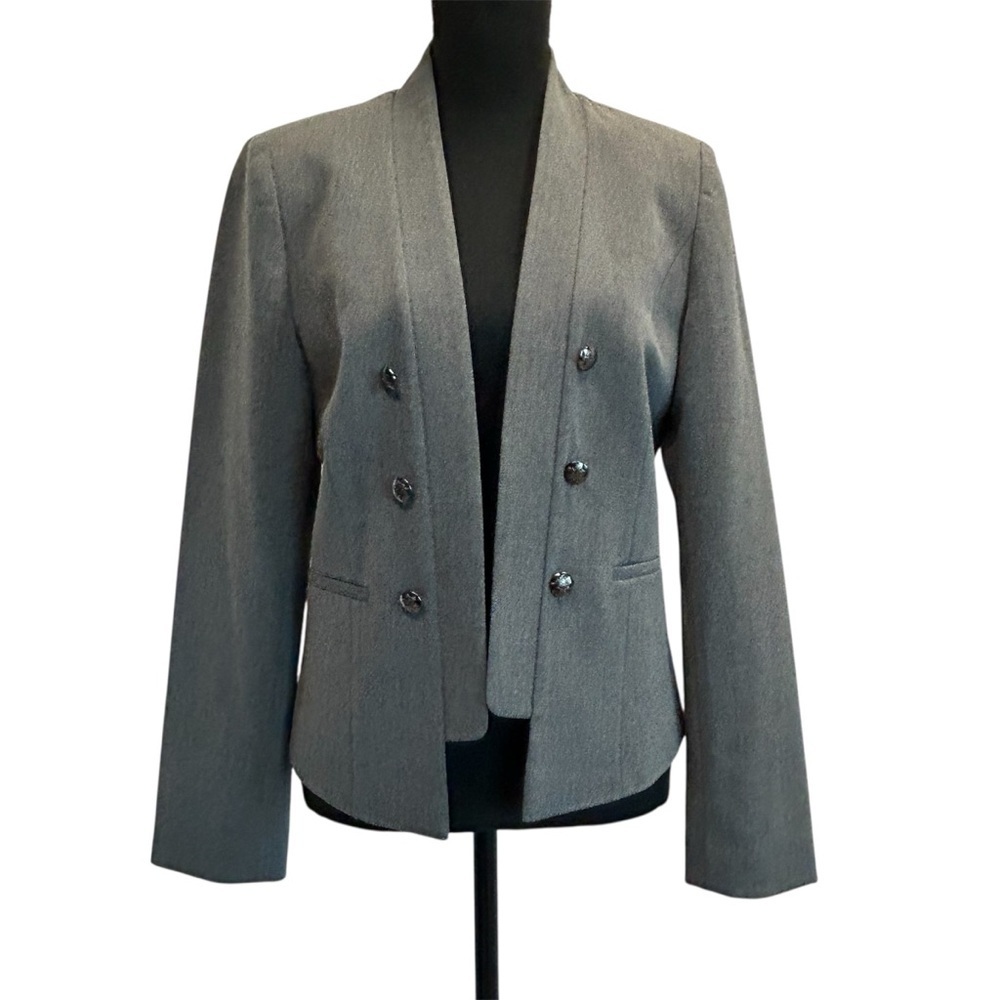 Tahari Arthur S. Levine gray short Blazer open front collarless inverted lapel 6